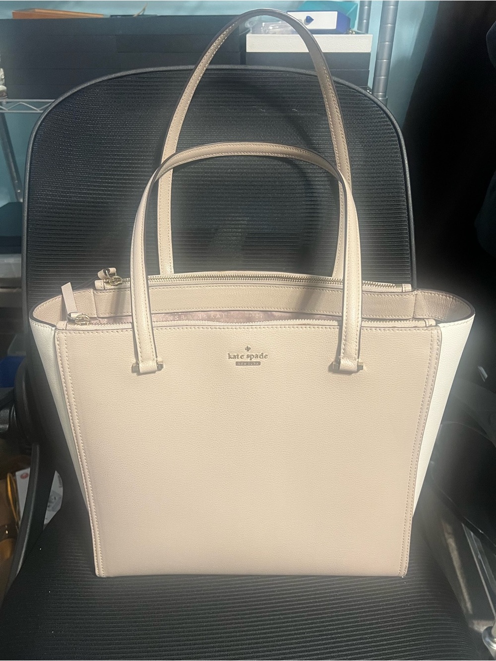 Large kate spade Pale Pink Leather Tote with Cream Sides